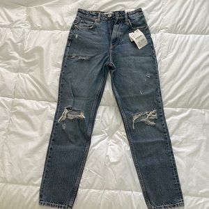 Zara High Rise Ripped Mom Jeans